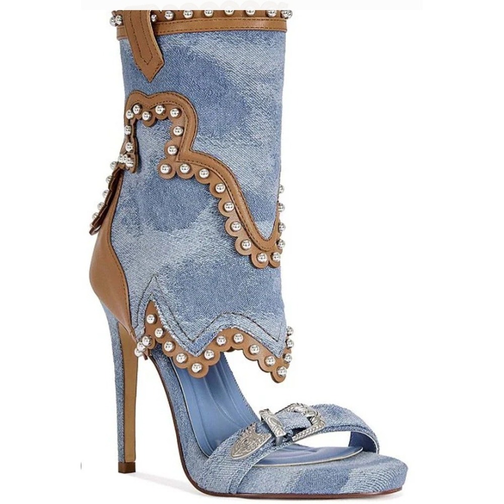 Size 9 Azalea Wang Caprizia Denim Western Shaft Denim Booties